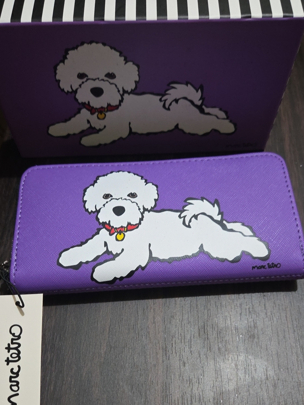 Marc Tetro Purple Zip Wallet with White Dog Graphic